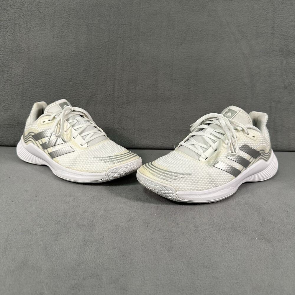 Adidas Novaflight Court Athletic Shoes White Silver Metallic Women Sz 7.5 GX8187